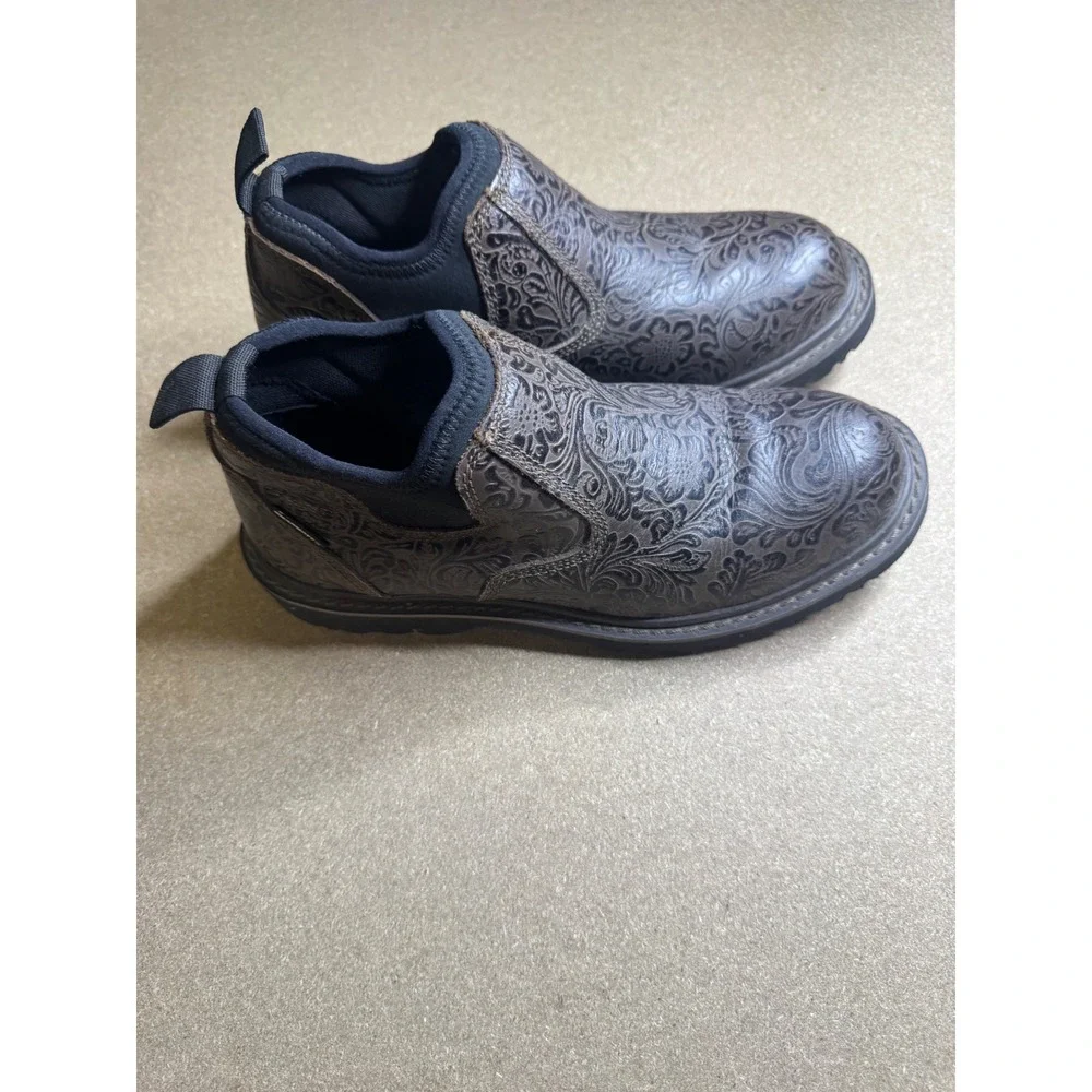 Carhartt Womens CWS4177 Brown Floral Embossed Leather Slip On Work Shoes Size 8